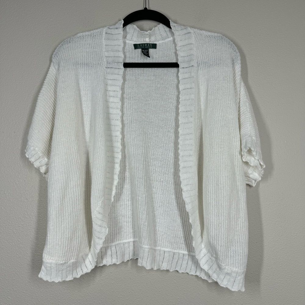 Lauren Ralph Lauren Linen Cotton Blend Cropped Cacoon Cardigan Feminine One Size